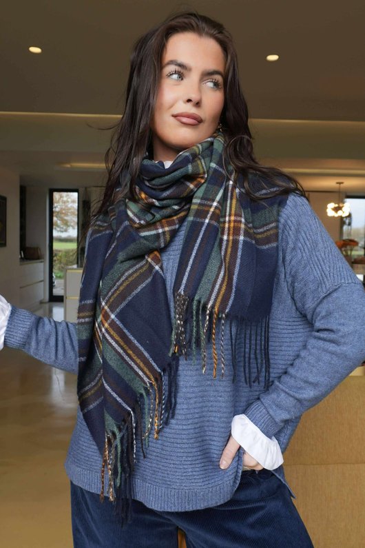 Mackenzie Plaid Blanket Scarf Navy /20=